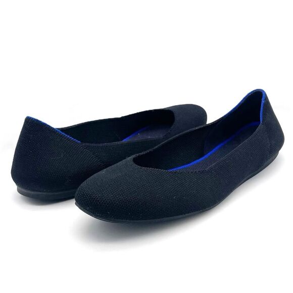Rothy’s The Flat in Solid Black With Royal Blue Trim Recycled Textile Size 9.5 - Picture 16 of 16